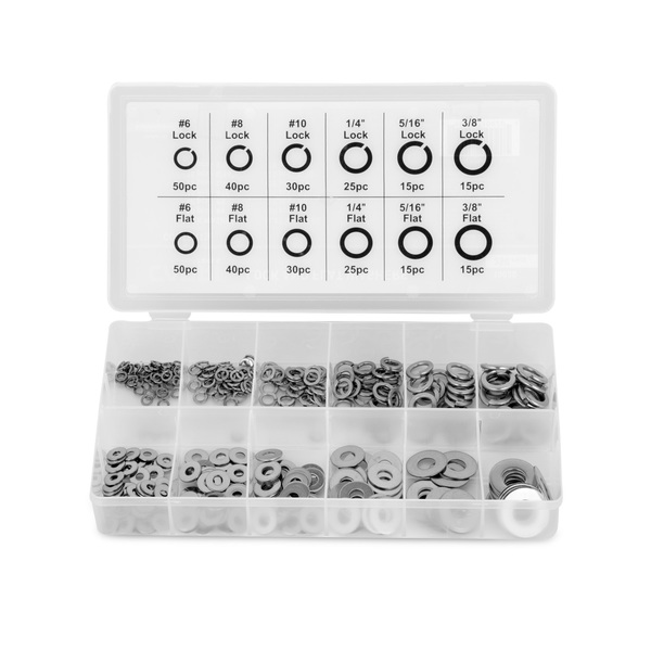 Capri Tools Flat and Split Lock Washer Assortment, Stainless Steel, Galvanized Finish, 350 PCS CP10020